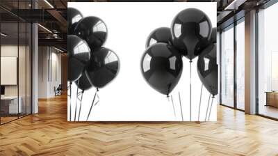 collection Four groups black balloons tied together isolated on transparent, generative ai Wall mural