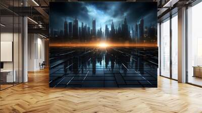 futuristic cyber city background landscape ,generative ai Wall mural