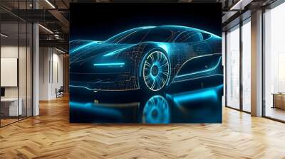 hologram futuristic electric car ,generative ai Wall mural