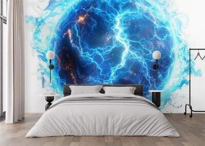 round blue energy power isolated on transparent background ,blue electric ball ,generative ai Wall mural