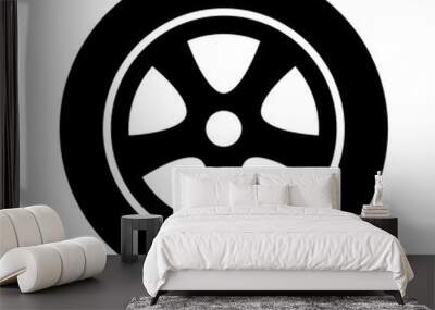 Car, vehicle or automobile tire alloy wheel with rim flat vector icon for apps and websites Wall mural