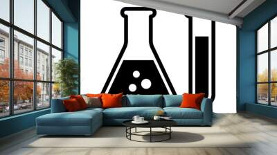 Chemistry beakers with Erlenmeyer flask and test tube holding chemicals flat vector icon for science apps and websites Wall mural