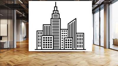 City metropolis skyline with tall buildings and high rises line art vector icon for apps and websites Wall mural