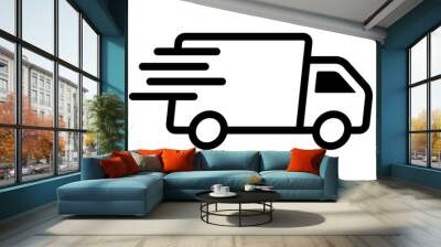 Fast moving shipping delivery truck line art vector icon for transportation apps and websites Wall mural