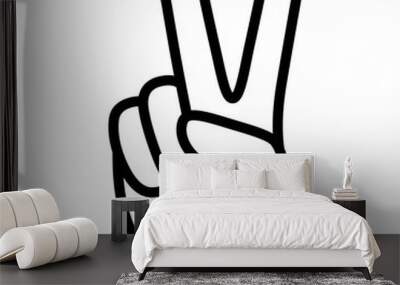 Hand gesture V sign for victory or peace line art vector icon for apps and websites Wall mural