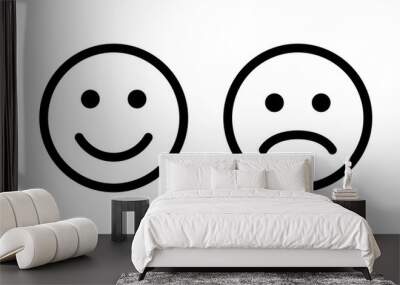 Happy and sad emoji smiley faces line art vector icon for apps and websites Wall mural