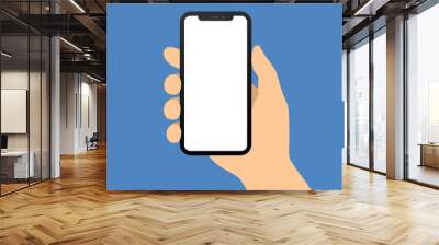 Human hand holding bezel-less smartphone / mobile cellular phone flat vector illustration Wall mural