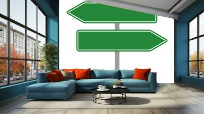 Two empty green traffic road sign arrows flat vector illustration for apps and print Wall mural