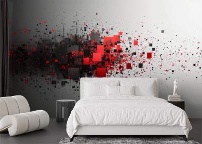 A background poster featuring exploding pixels in vibrant red and black hues, creating a dynamic and striking visual impact Wall mural