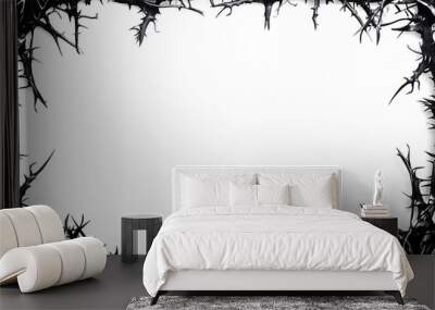 A bold black border design for A4 sized documents, adorned with gothic lines and thorns that intertwine along the edge, framing a central area of pristine white space. Wall mural