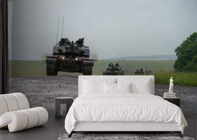 a convoy of British army FV4034 Challenger 2 II main battle tanks on exercise, Wiltshire UK Wall mural