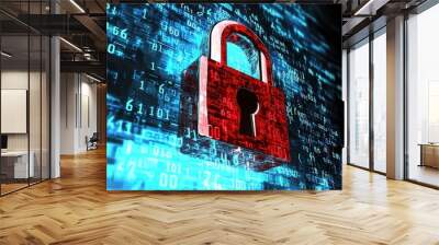 A lock graphic showcased on a digital screen, emphasizing the importance of protection in technology Wall mural