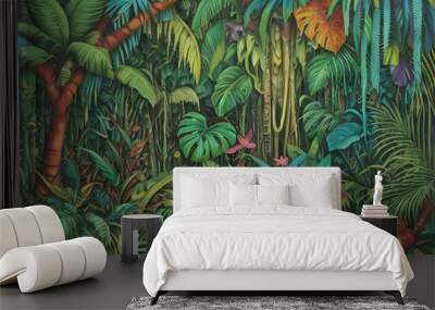 abstract illustration of a jungle landscape surrealistic art - generative ai Wall mural