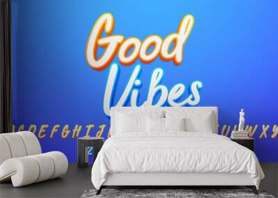 Alphabet text effect Good Vibes 3d Cartoon template style premium vector Wall mural