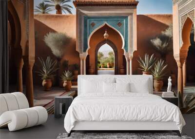 amazing historic moroccan villa in a tropical garden - generative ai Wall mural