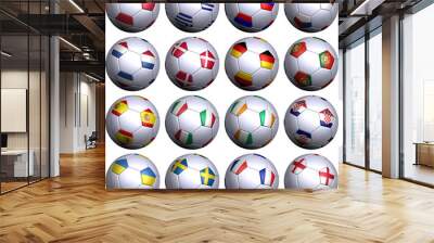 Sixteen soccer balls with flags of the 2012 European Championshi Wall mural