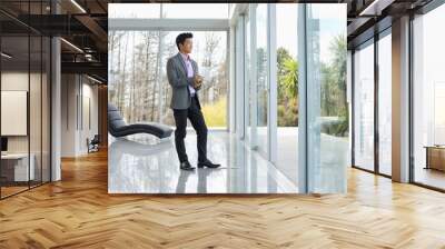 Businessman standing at office window Wall mural