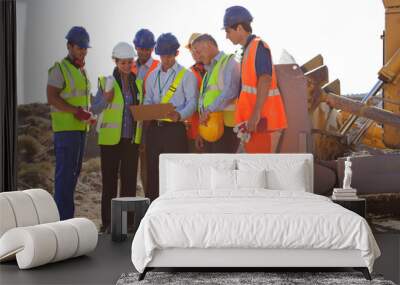 Workers and business people talking on site Wall mural