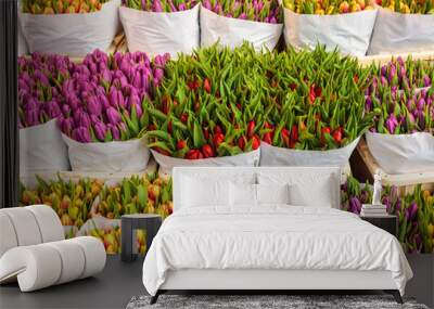 assortment of colorful tulips in a flower shop Wall mural