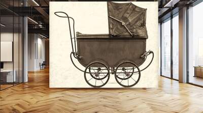 Retro styled image of a vintage baby stroller Wall mural