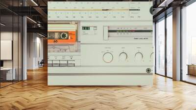 Retro styled image of a vintage silver audio system with cassette player, radio and amplifier Wall mural