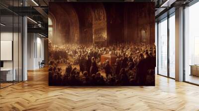 Big Crowd Renaissance gathering in old church artwork medival funeral Wall mural