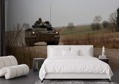 British army FV510 warrior light infantry fighting vehicle armoured tank in action on a military exercise, Wiltshire UK Wall mural