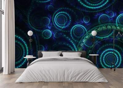 Blue abstract circle fractal background Wall mural