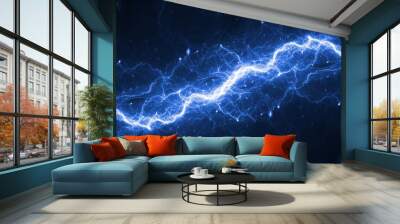 Blue lightning, plasma and electrical background Wall mural