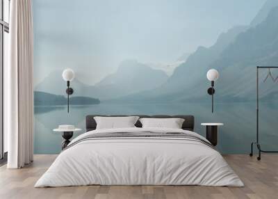 Bow lake in smoke, Banff national park, Alberta, Canada Wall mural