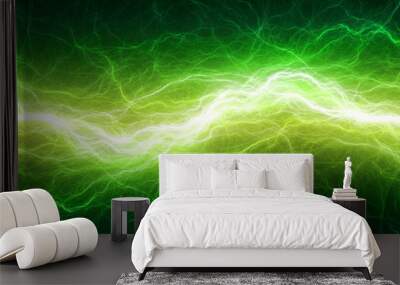 Fantasy green lightning, abstract electrical background Wall mural