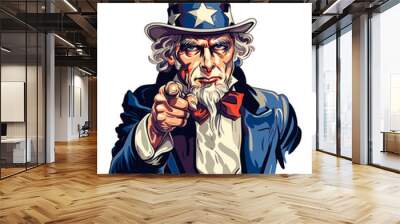 Cartoon style illustration of Uncle Sam in American Patriotic red and blue, cartoon style illustration Wall mural