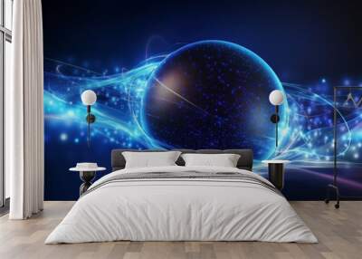 digital wave technology background wallpaper concept, motion texture cyber network elements Wall mural