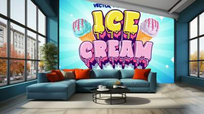 Editable text effect Ice Cream logo 3d Cartoon Cute template style premium vector Wall mural