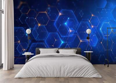 Experience the seamless fusion of art and technology with a vector hexagons pattern, presenting a sleek geometric abstract background adorned with simple hexagonal elements, designed to elevate techno Wall mural