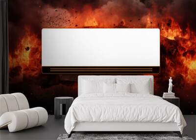 fire and flames background wallpaper with transparent placeholder frame for photo Wall mural