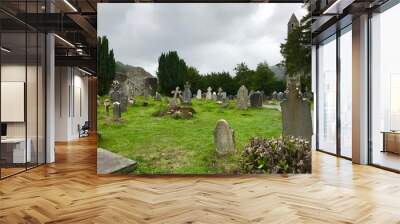 GLENDALOUGH MONASTIC CITY, Christian monastic settlement. A historic city in Ireland and a cemetery with tombstones thousands of years old. Romantic and scary. Halloween, celebration of death and life Wall mural