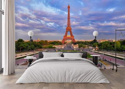 Eiffel tower at cloudy sunset Wall mural