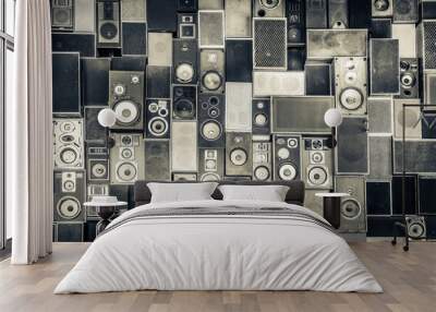 music speakers on the wall in monochrome vintage style Wall mural