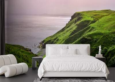 Ocean coastline with green cliffs in Scottish highlands Wall mural