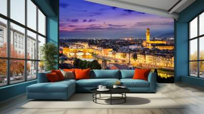 scenic night view of florence with ponte vechio and palace Wall mural