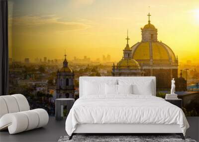 Scenic view at Basilica of Guadalupe with Mexico city skyline Wall mural