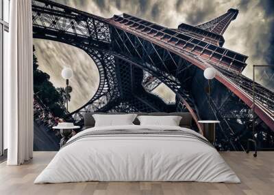 view of eiffel tower in grungy dramatic style Wall mural