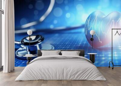 medical healthcare background wallpaper banner featuring heart shape and futuristic city elements  Wall mural