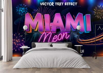 Miami Neon editable vector text effect Wall mural