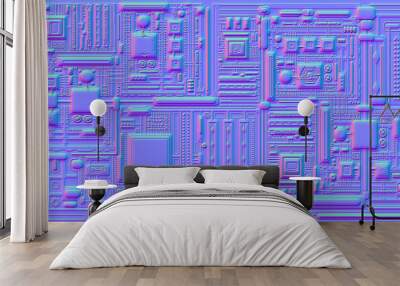 Motherboard microchip normal map illustration. New Best 3d style texture cyber engineering project background design. Wall mural