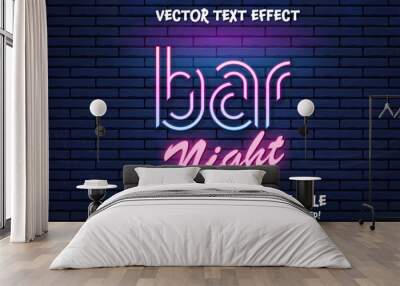 Neon light text effect, editable retro and glowing text style Wall mural