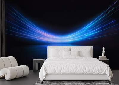 Abstract light blue lines on black background illuminate textured ground. Dynamic curves and blues pattern. Detailed fractal graphics. Science and technology concept Wall mural