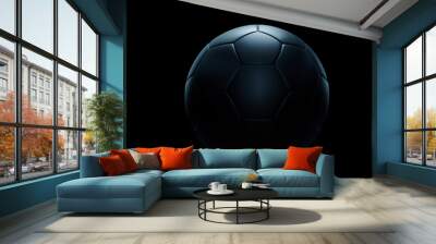 Black football ball against black background. Wall mural