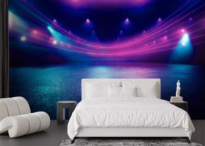 Illuminated dark concrete surface surrounded by modern neon colour lights Wall mural